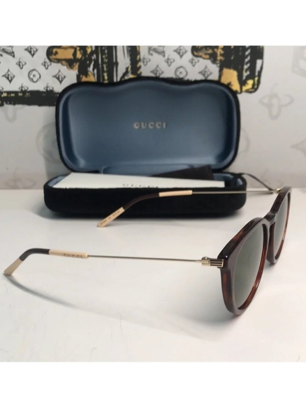 Brand New Gucci GG1048S 002 Round Sunglasses – Havana with Green Lenses ✨ - Picture 9 of 13